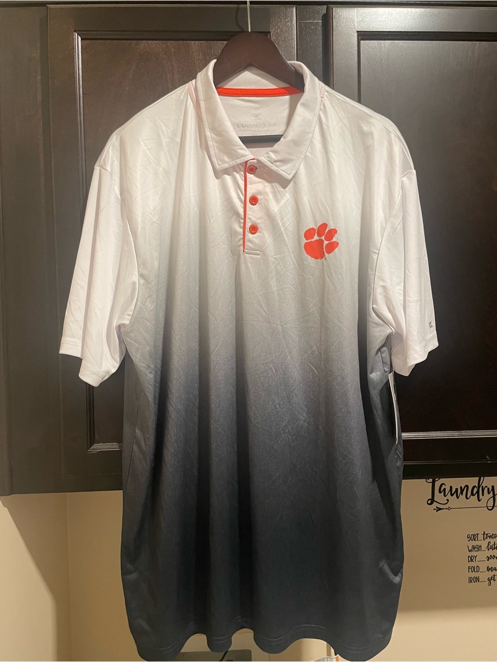 NWT Clemson Tigers polo with orange tiger paw logo, size XXL